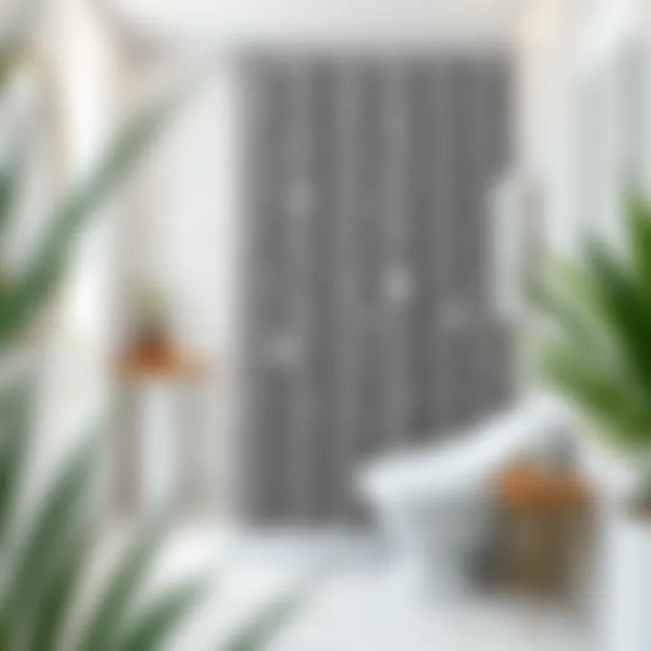 Stylish bathroom with a rain drop shower curtain enhancing decor