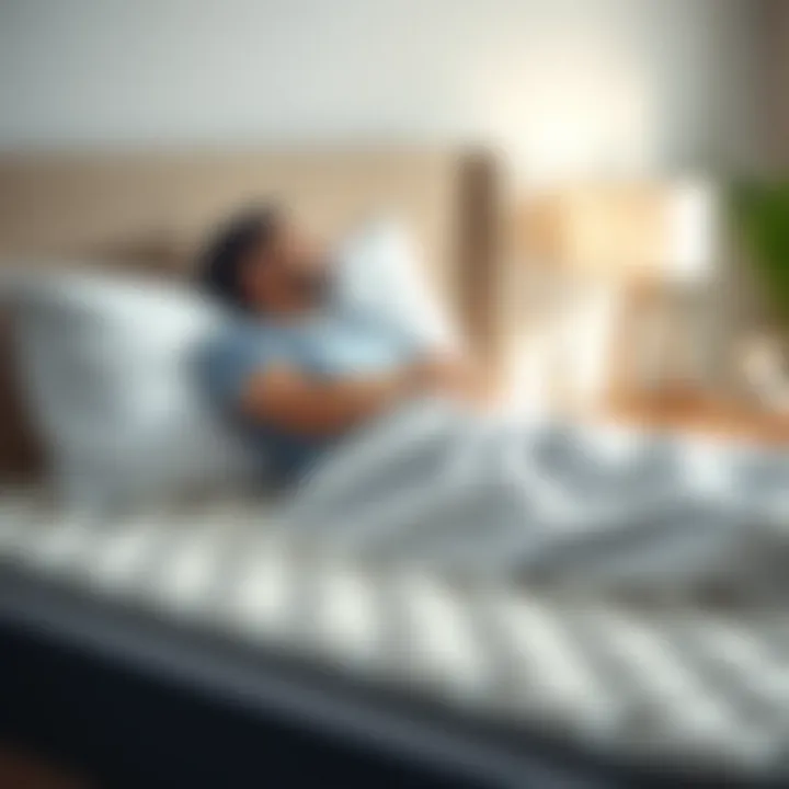 Experience of Comfort on Cushion Firm Mattress An individual relaxing on a cushion firm mattress to illustrate comfort and support