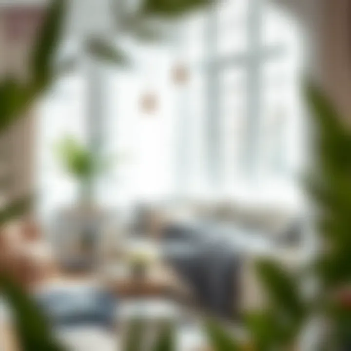 A beautifully styled living room featuring a grey fuzzy blanket as a centerpiece