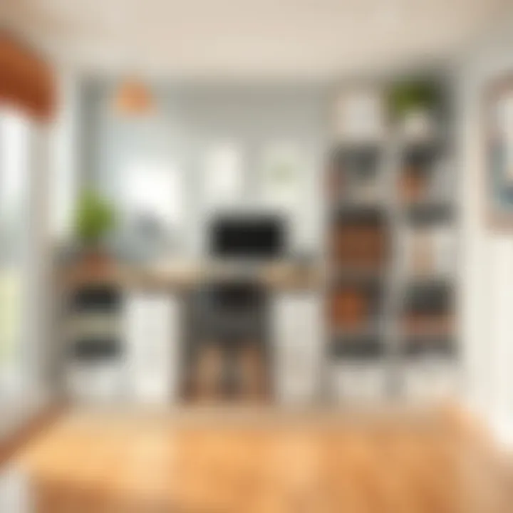 Organized office space featuring cube storage solutions