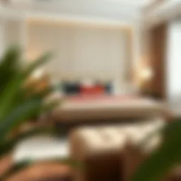 Elegant padded bed bench in a modern bedroom setting