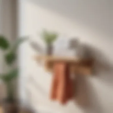 Stylish wooden towel hanger shelf integrated into a cozy home interior