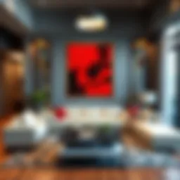 Elegant dark red wall art enhancing a modern living room