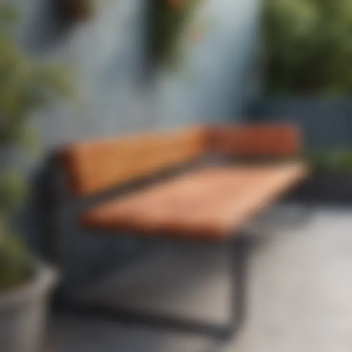 Modern metal corner bench in an urban patio