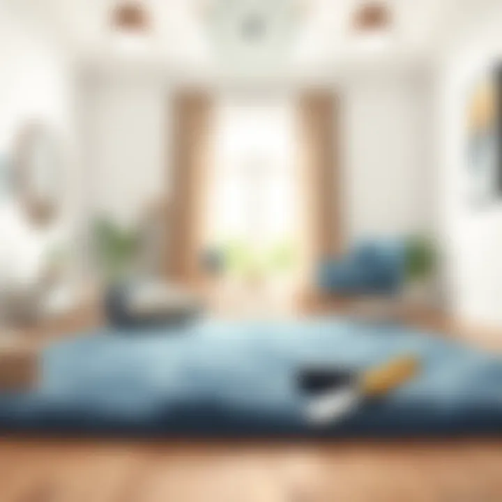 Maintenance tips for area rugs displayed through practical cleaning tools