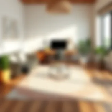 Modern workspace adorned with a stylish area rug adding warmth and balance