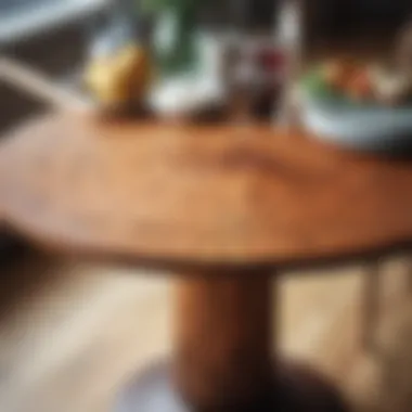 Close-up of a handcrafted Scandinavian bistro table showcasing unique wood grain.