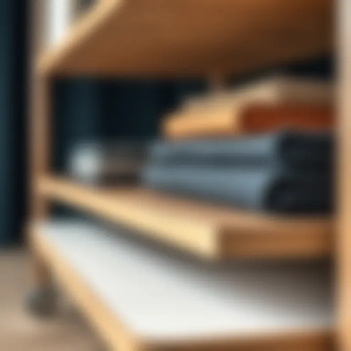 Tailored Materials for Functionality and Aesthetics Close-up of customized materials used for rolling shelf construction