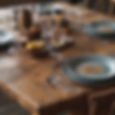 Close-up of the rustic textures and materials of the dining set