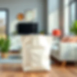 Stylish canvas laundry tote in a modern living space