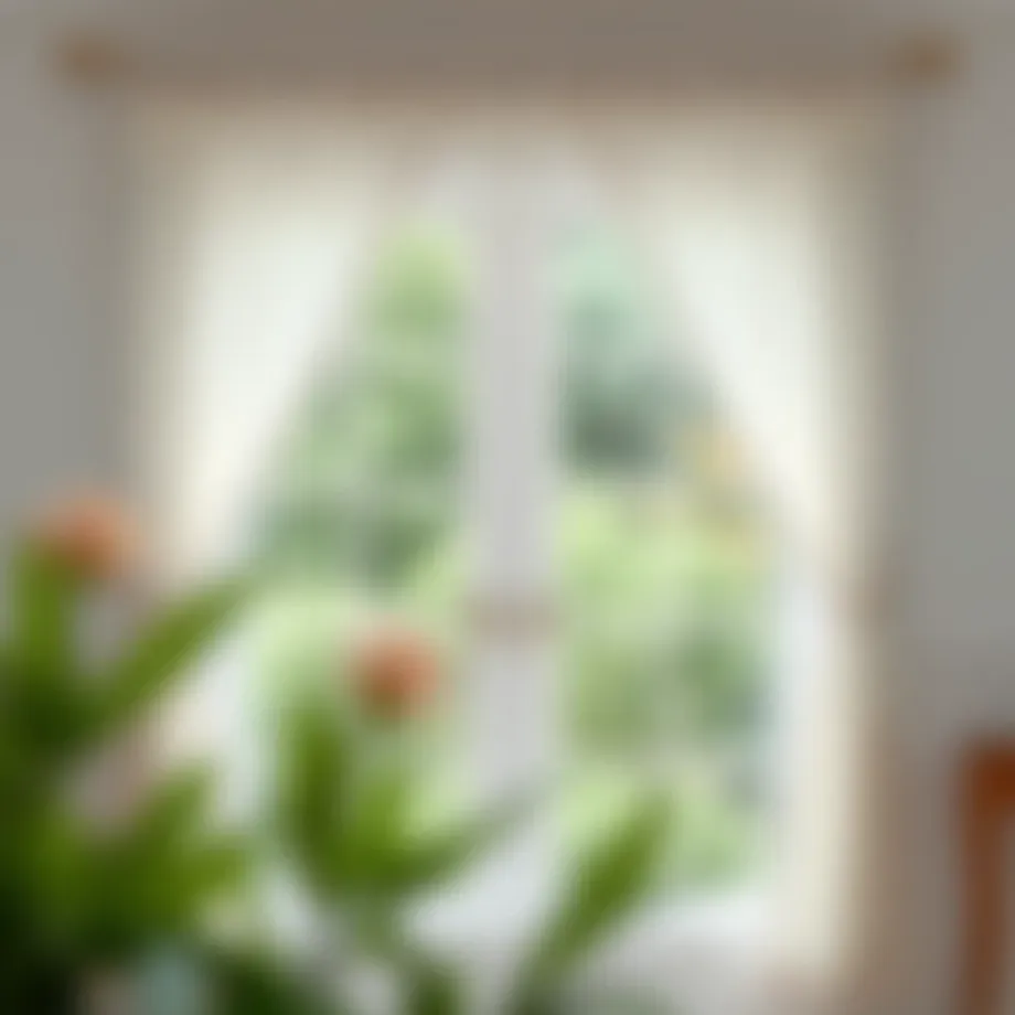 Elegant white lace curtains gracefully framing a window