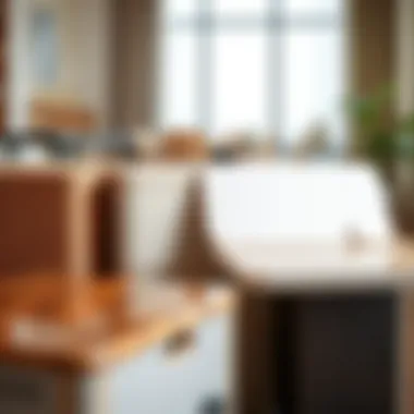 Variety of materials used in fold down desk tables displayed together