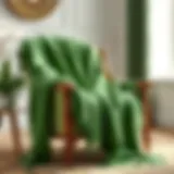 Elegant green chenille throw draped on a vintage armchair