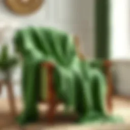 Elegant green chenille throw draped on a vintage armchair