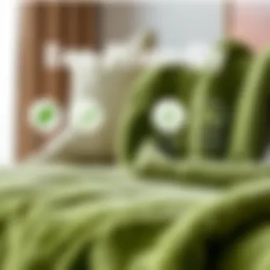 Eco-Friendly Choice Sustainable sourcing symbols next to green chenille throws