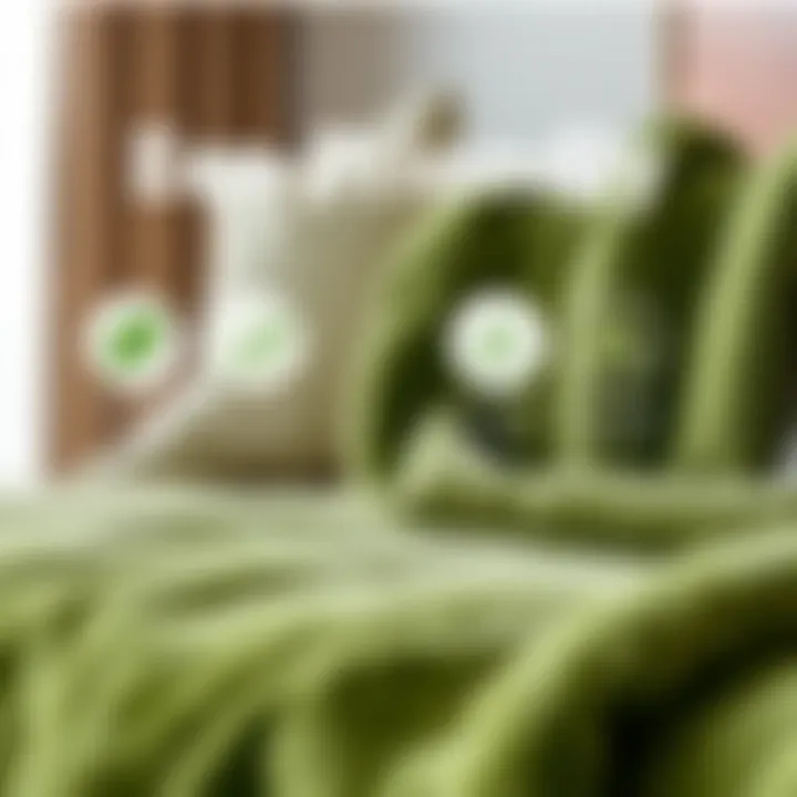 Eco-Friendly Choice Sustainable sourcing symbols next to green chenille throws