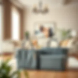 Stylish small tote boxes arranged in a modern living room setting