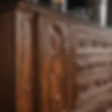 Intricate Wood Grain of Buffet Cabinets Close-up of the intricate wood grain and finish on a buffet cabinet.