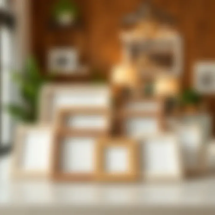 A collection of unfinished wood shadow box frames arranged artistically on a table