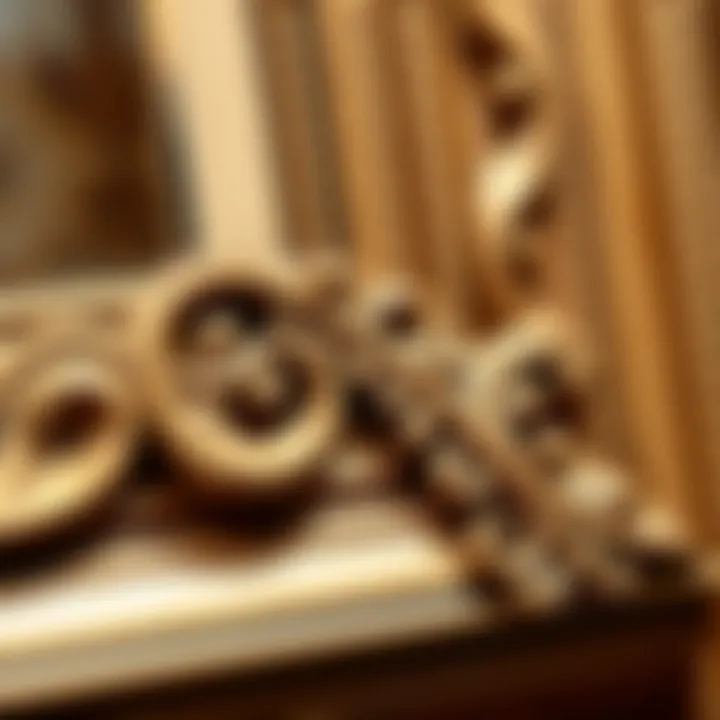 Close-up of intricate detailing on an unfinished wood shadow box frame