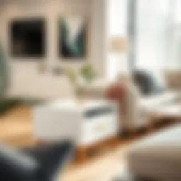 Elegant small white side table with storage in a modern living room