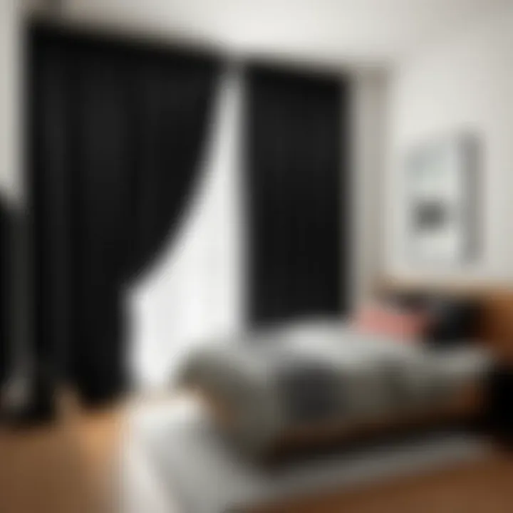 Dramatic Black Curtains in a Cozy Bedroom Dramatic effect of black curtains in a cozy bedroom