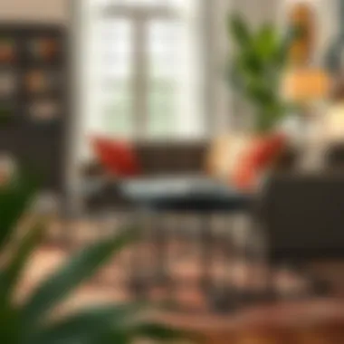 Metal nesting end tables arranged for practical use in a cozy study