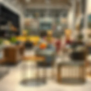 A variety of metal nesting end tables displayed in an elegant showroom