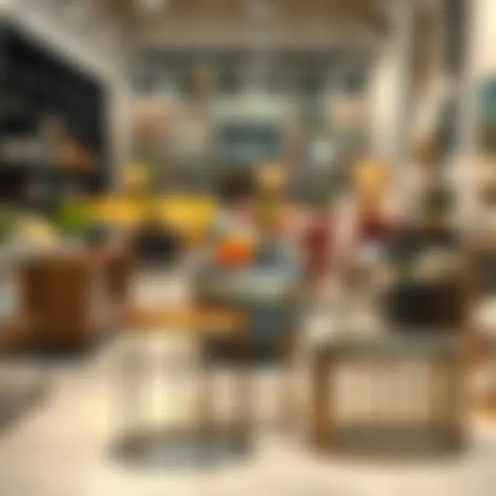 A variety of metal nesting end tables displayed in an elegant showroom