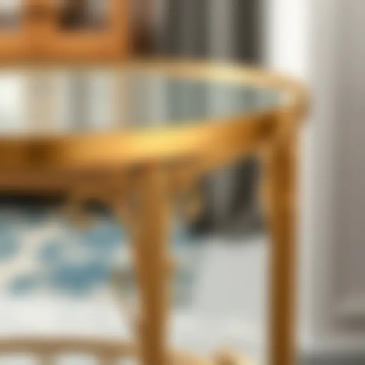 Close-up of a designer metal nesting end table showcasing intricate details