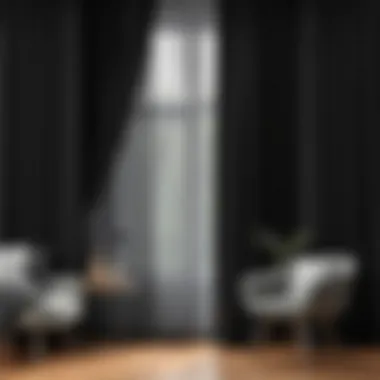 Texture and Design of Luxurious Black Curtains Texture and design details of luxurious black curtains