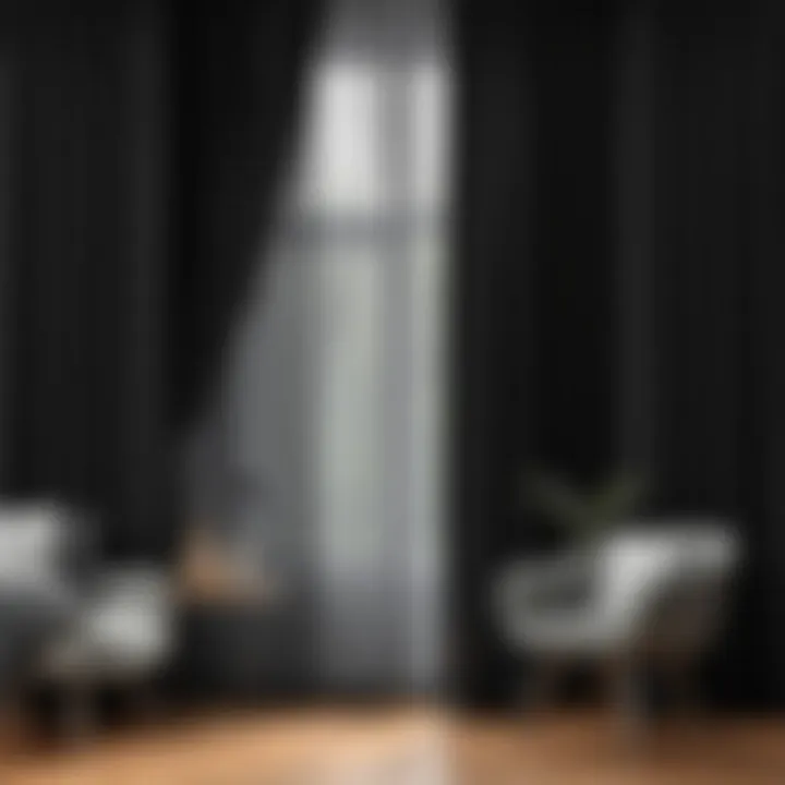 Texture and Design of Luxurious Black Curtains Texture and design details of luxurious black curtains