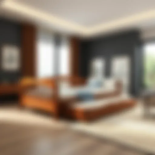 Elegant wooden daybed with trundle in a stylish living room