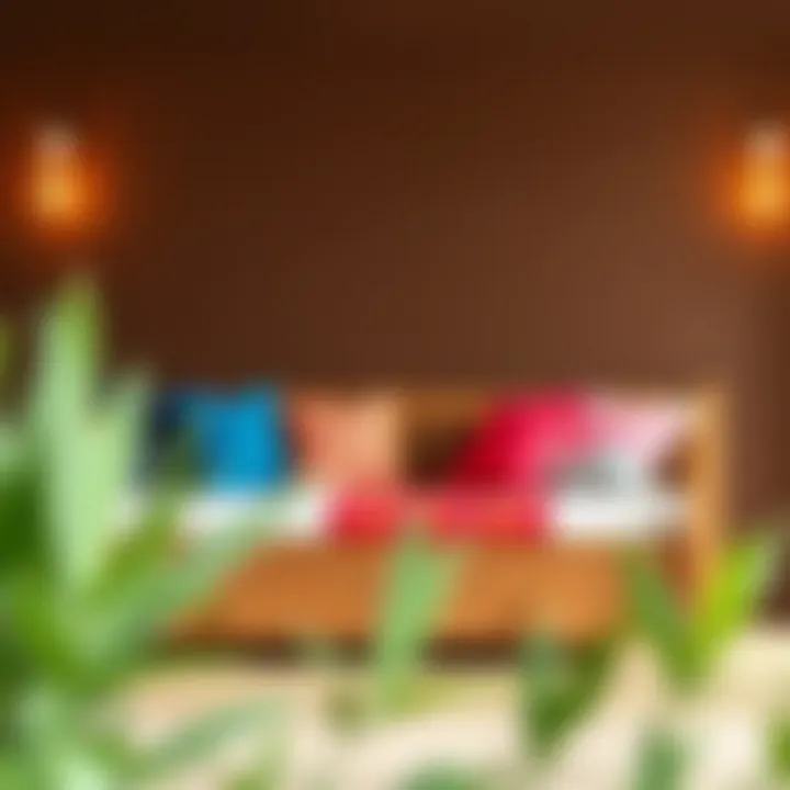 Modern wooden daybed design with vibrant cushions