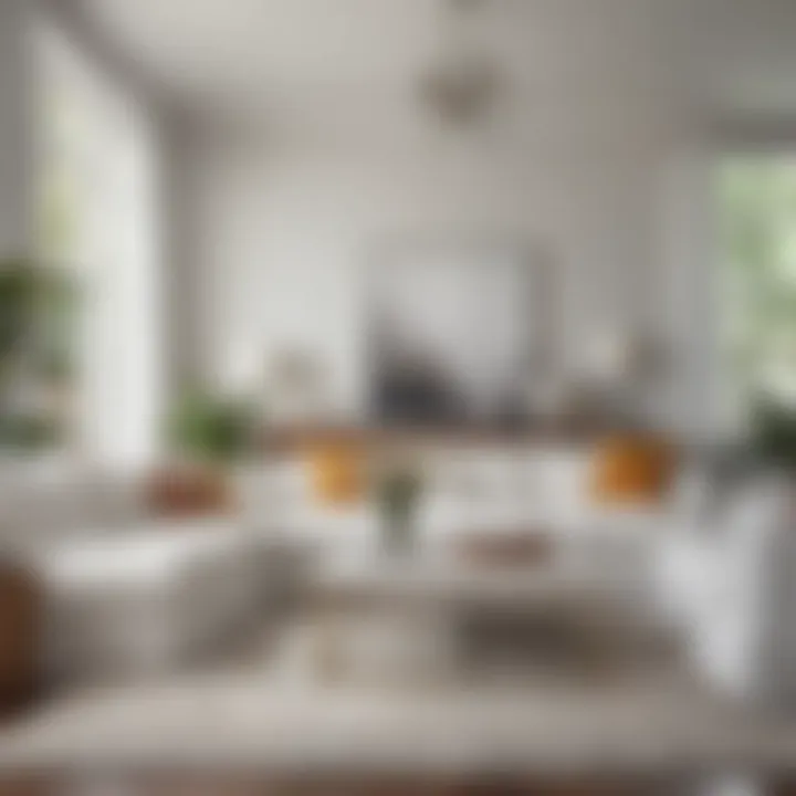 Stylish living room featuring multiple white slipcovered chairs