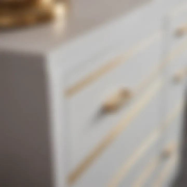 Elegant design details of a white and gold filing cabinet