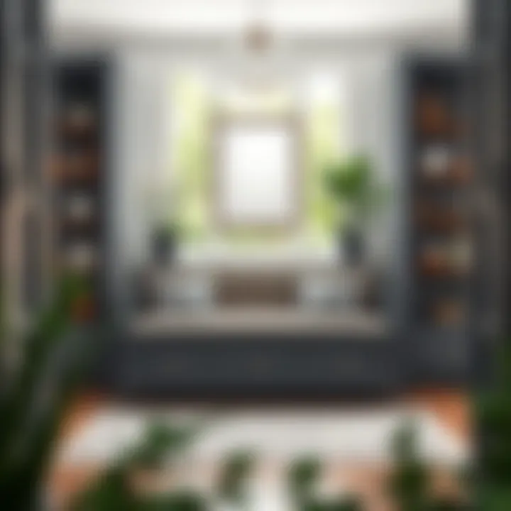 Welcoming Gray Bench as Focal Point of Entryway Inviting entryway featuring a gray bench and stylish accents