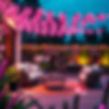 Charming outdoor space illuminated by pink fairylights