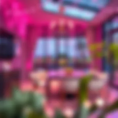 Stylish dining area enhanced by pink fairylights