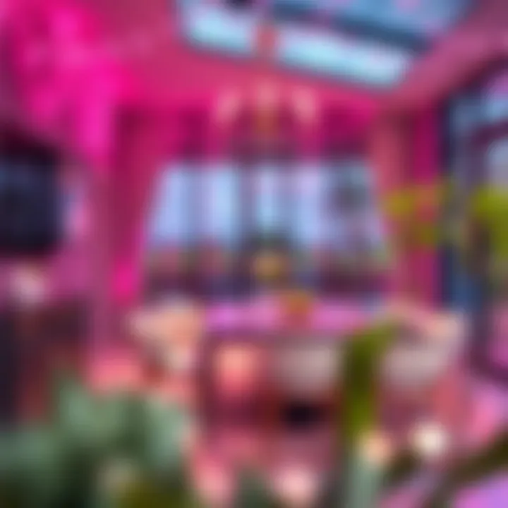 Stylish dining area enhanced by pink fairylights