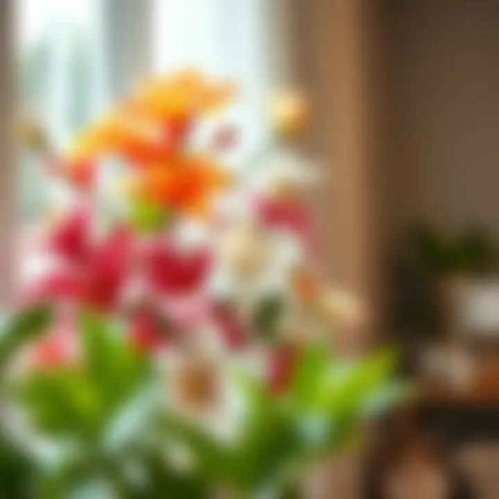 Stylish indoor arrangement featuring artificial flowers