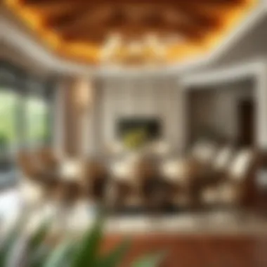 Expansive dining table set in a cozy dining area