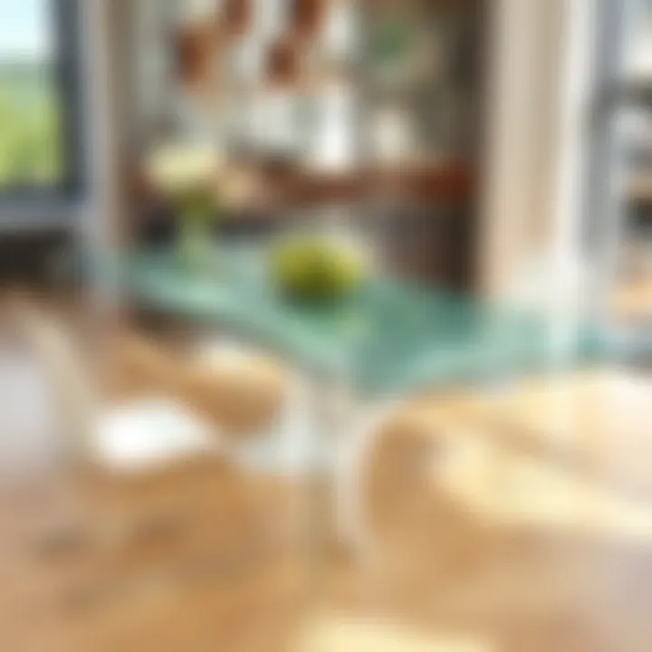 Sleek glass dining table reflecting modern aesthetics