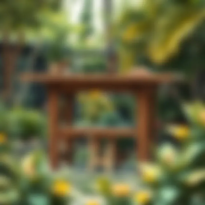 Rustic wooden bar table complementing a garden space