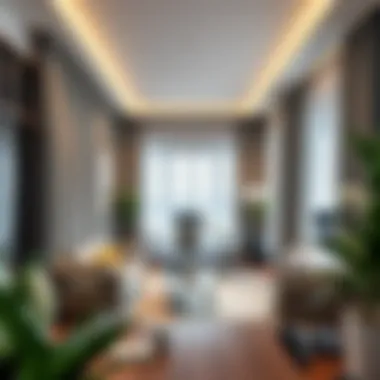 Stylish Office Space with Partition Curtains Stylish office space divided with fabric partition curtains
