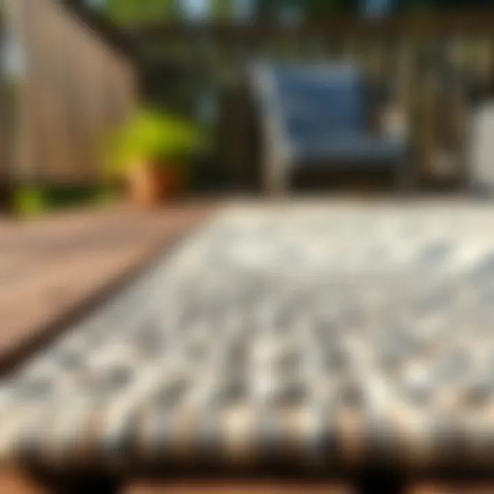 Textured Patio Rug on Deck Close-up of textured patio rug on a wooden deck