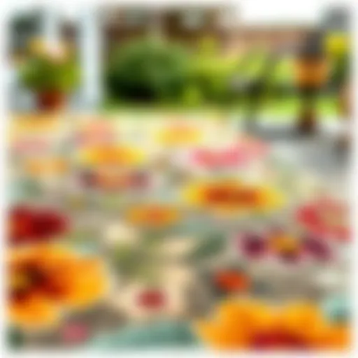 Vibrant outdoor patio rug with floral pattern