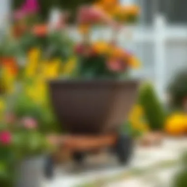 Durable planter mover with wheels in a vibrant garden