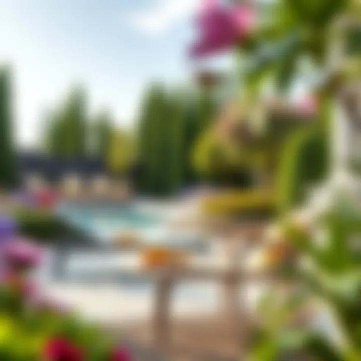 Stylish plastic patio loungers in a serene garden setting