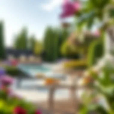 Stylish Plastic Loungers in a Beautiful Garden Stylish plastic patio loungers in a serene garden setting